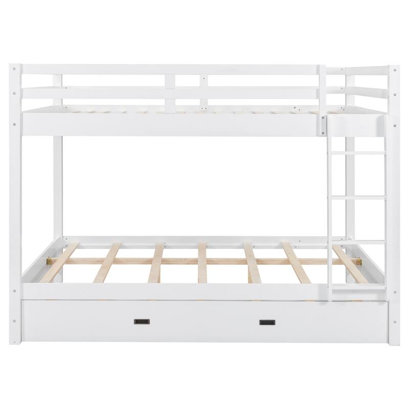 GDFStudio - Solid Wood Queen Bunk Bed with Ladder and Pull-Out Trundle
