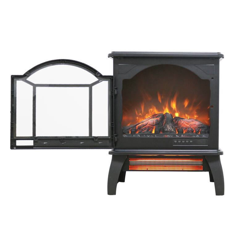 Freestanding 18-Inch Electric Quartz Fireplace Stove with Realistic Flame, 1500W Heat & Remote Control