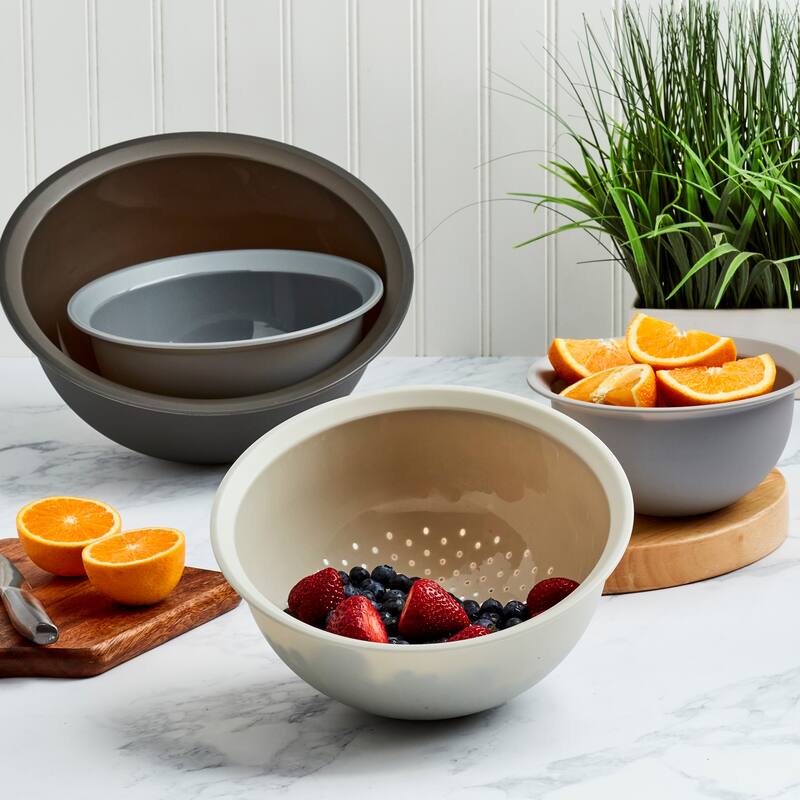4 Piece Mixing Bowls & Colander Set, Gray On Sale Bed Bath & Beyond
