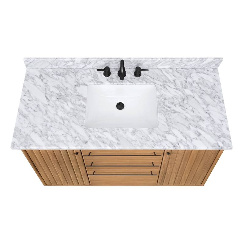 Avanity Parker Bathroom Vanity in Natural Teak with Carrara White Marble Top