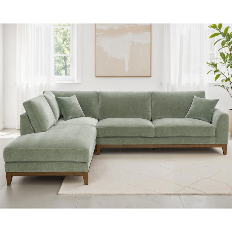 Furniture of America Lurek Mid Century Modern Chenille Sectional Sofa with Chaise. - Olive Green - Left Facing