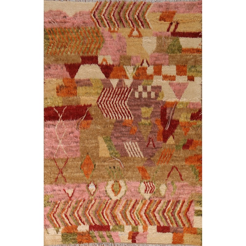 Hand Knotted Oriental 100% Wool Carpet Modern Geometric Multi-Colored Moroccan Area Rug - 8' 0'' X 5' 9''