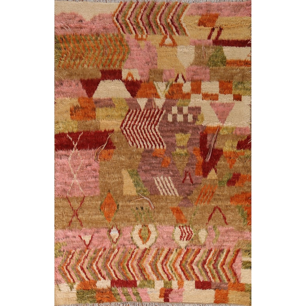 Hand Knotted Oriental 100% Wool Carpet Modern Geometric Multi-Colored Moroccan Area Rug - 8' 0'' X 5' 9''