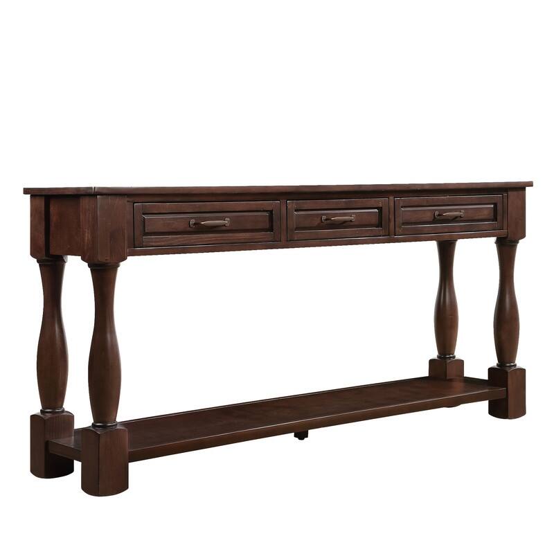 63inch Long Wood Console Table with 3 Drawers and 1 Bottom Shelf for Entryway Hallway Easy Assembly Extra-thick Sofa Table