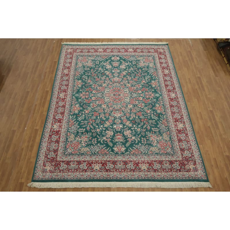 Hand Knotted Oriental 100% Wool Carpet Traditional Floral Green Kashan Area Rug - 12' 3'' X 9' 0''