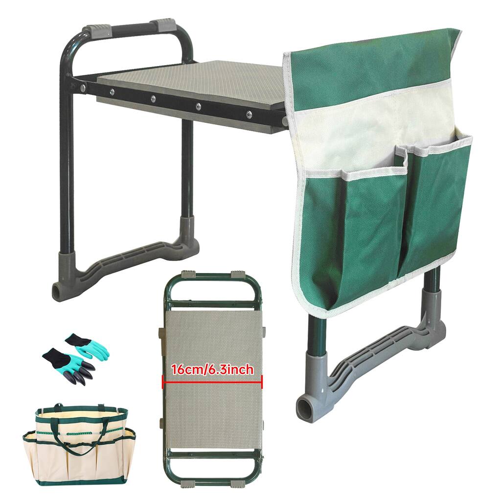 Garden Kneeler and Seat, Foldable Gardening Stool, Heavy Duty Garden Bench, Garden Kneelers for Seniors, w/ Tool Pouch & Gloves