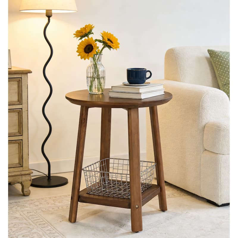 Solid Wood Round Side Table