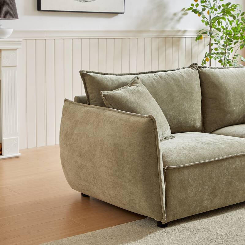 Linen 6-Seat Modular Sofa Set with 3+3 Seater Combo and Wooden Frame & 4 Pillows