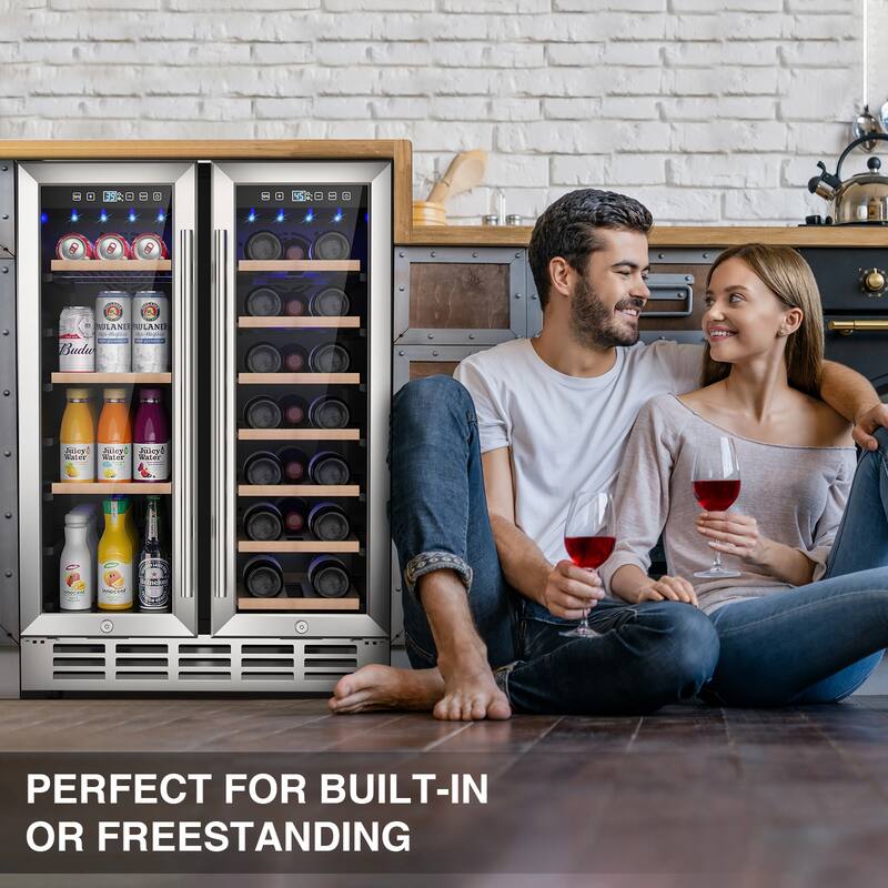24 Inch Beverage Refrigerator, Built-in/Freestanding Wine Beverage Cooler, Under Counter Beer Fridge