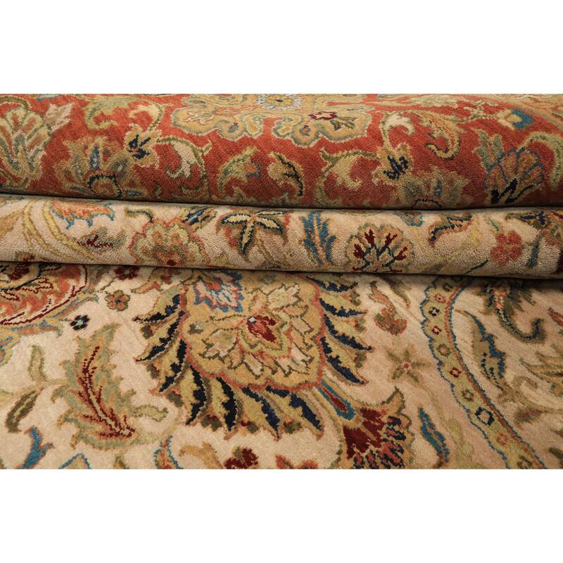 12'1''x15 Hand Knotted Wool Beige Agra Traditional Botanical Oriental Area Rug - 12' 1'' x 15'