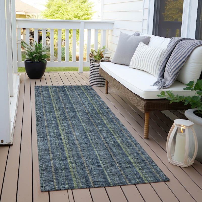 Machine Washable Indoor/ Outdoor Stripe Chantille Rug - Blue - 2'3" x 7'6"