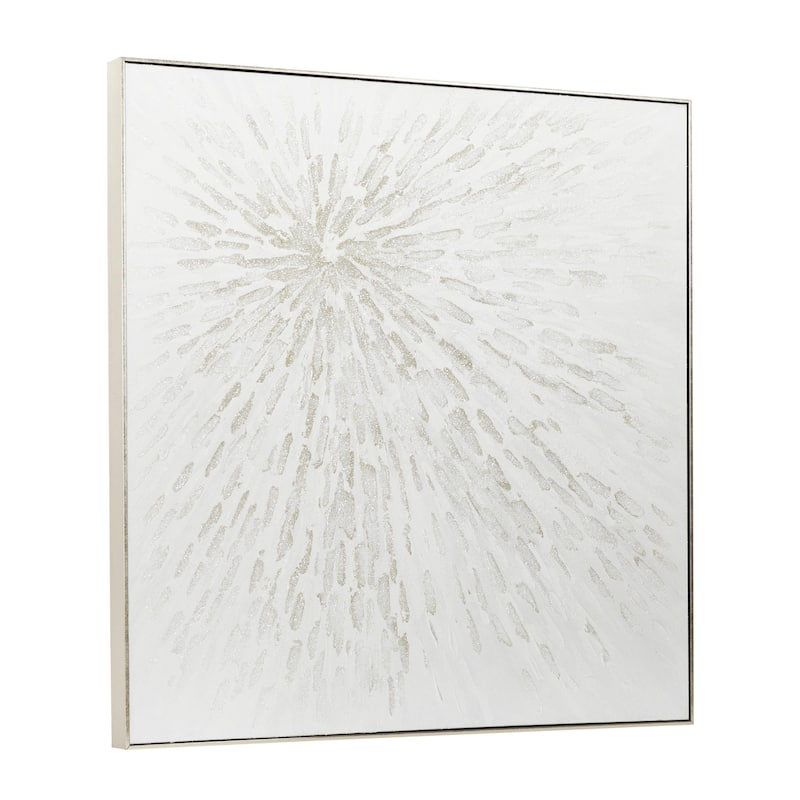 Canvas Starburst Abstract Metallic Living Room Framed Wall Art with Silver Foil Accents - White - CosmoLiving by Cosmopolitan
