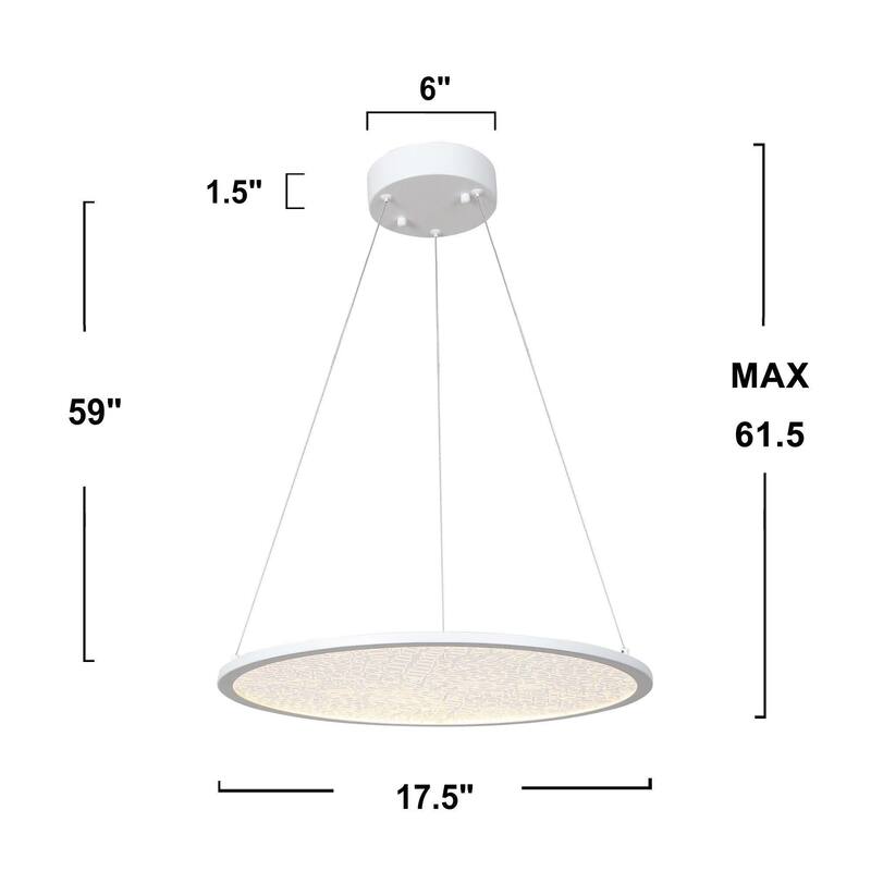 Modern 1-Light White Round LED Chandelier Minimalist Pendant Lights for Dining Room - 17.5" D x 61.5" H