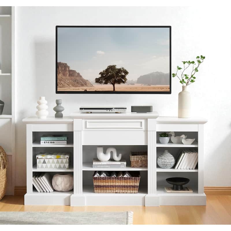 Modern Media Console Table with Adjustable Shelves, 65" TV Stand Storage Cabinet for Home Office or Bedroom - White