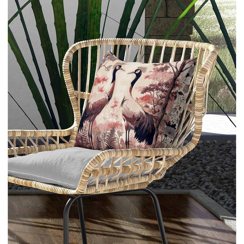 Autumnal Cranes Indoor/Outdoor Reversible Throw Pillow Pink and Black