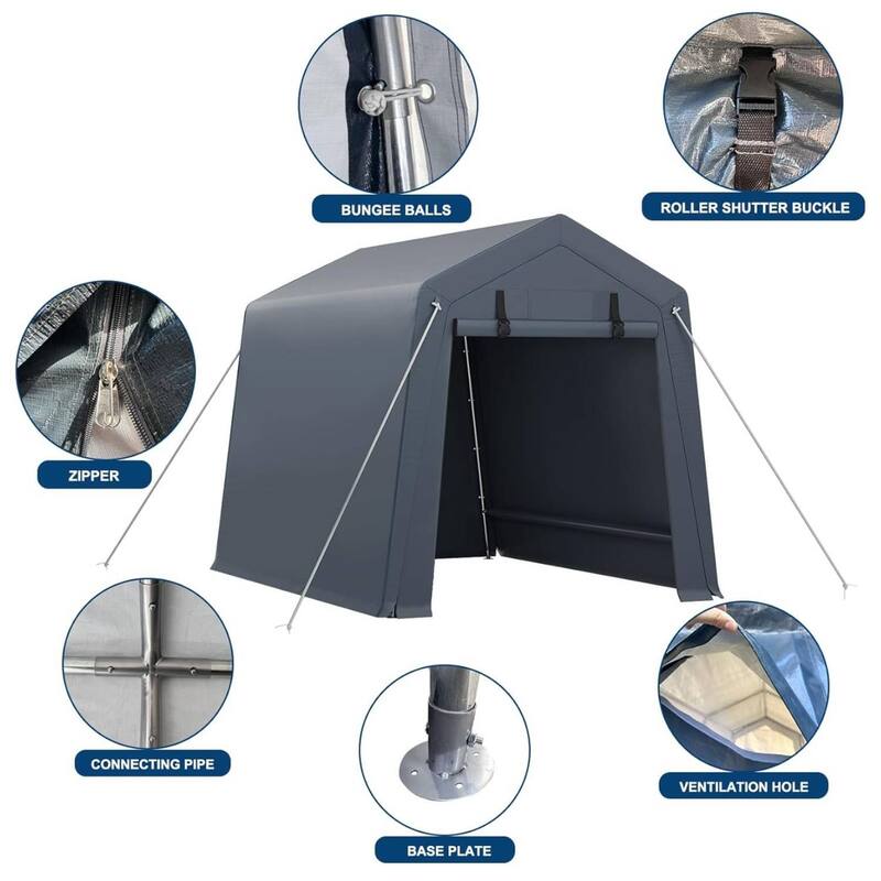 6x8 FT Portable Outdoor Storage Shed, UV-Resistant Carport for Motorcycle, Firewood, Tools - 6X8 Ft