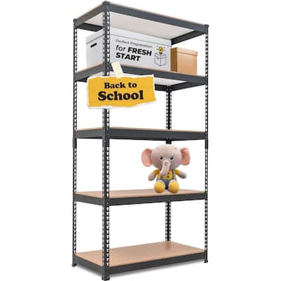 5 Tier Adjustable Laminated Garage Metal Shelving,Black - 35.9"W x 18.2"D x 71.3"H