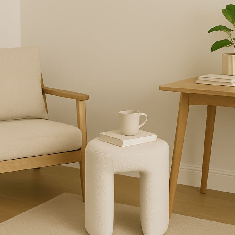 Upholstered Boucle Horseshoe Ottoman Stool Foot Rest Seat Living Room