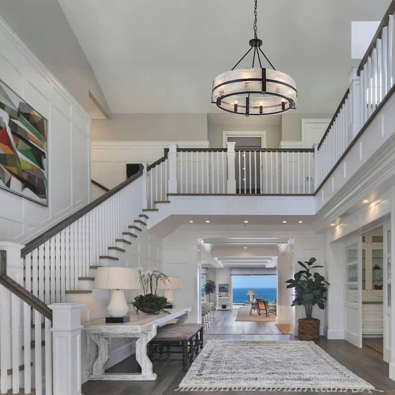 Dimmable Large Drum Glass Chandelier for Dining Room High Ceiling Living Room