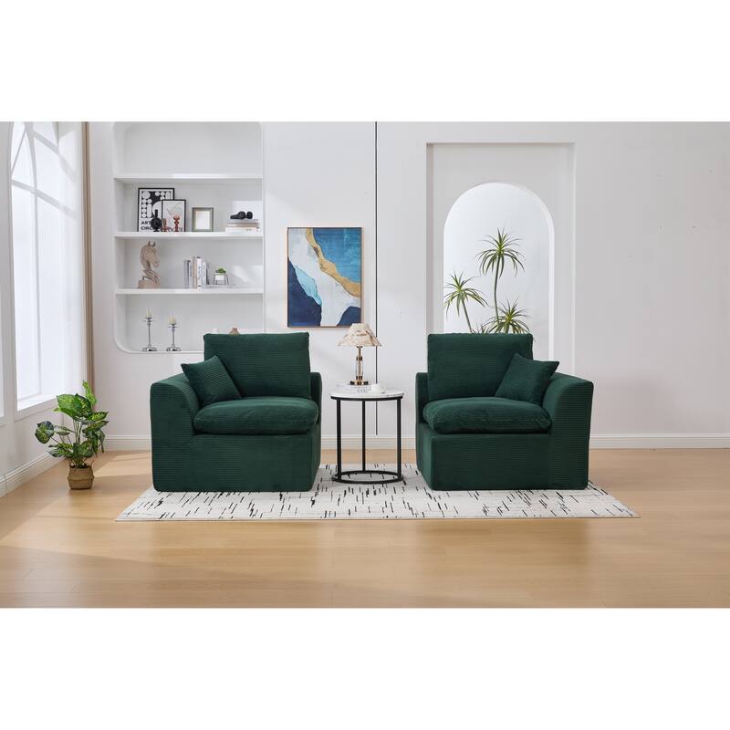 Modern 2-Seater Corduroy Cloud Sofa Modular 2-Piece Sectional Sofa with Removable Covers, for Living Room, Bedroom, Emerald