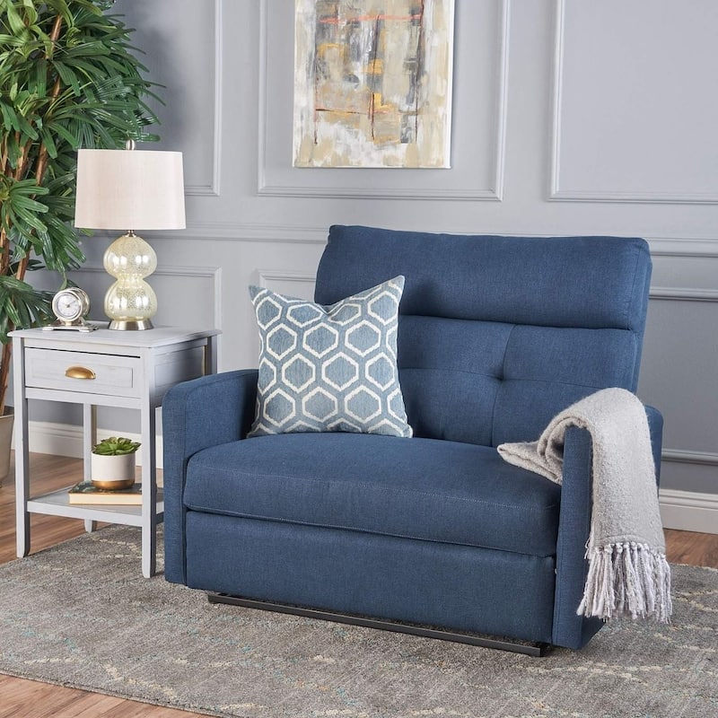 Modern Fabric Double Seat Recliner Chair with Plush Cushions by Christopher Knight Home - Navy Blue