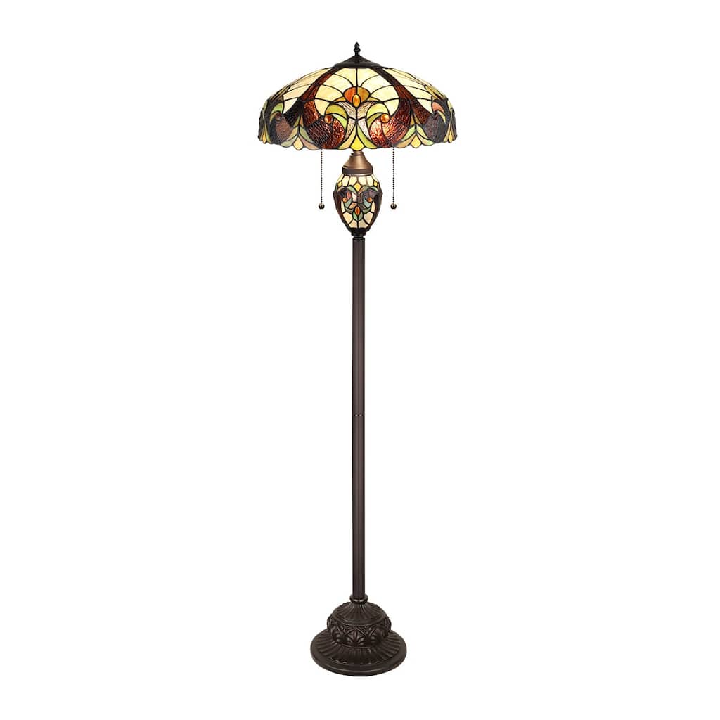 Victorian Tiffany-Style 3-Light Antique Dark Bronze Double Lit Floor Lamp 18" Shade - 18