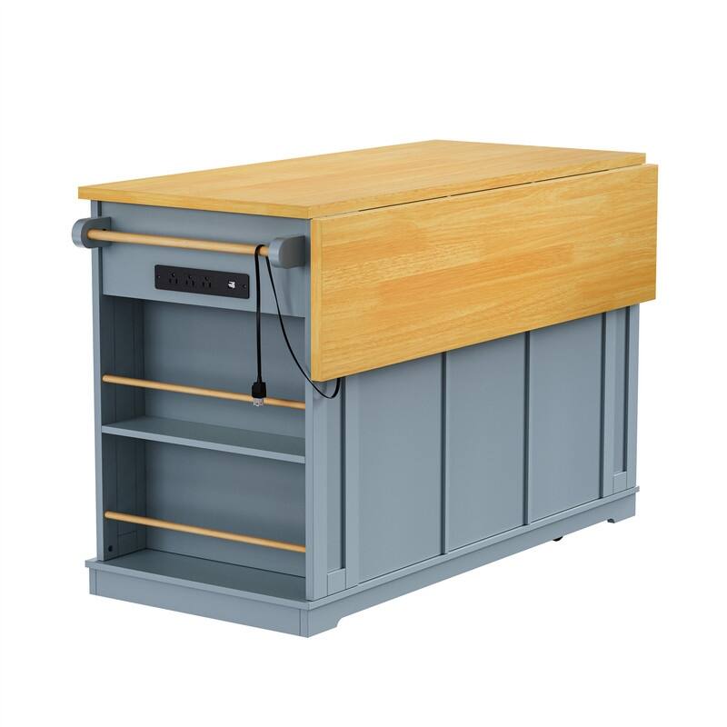 3-Piece/1 Piece Kitchen Island Set with/without 2 Bar Stools, Kitchen Cart on Wheels with 3 Drawers, Drop Leaf & Open Side Racks