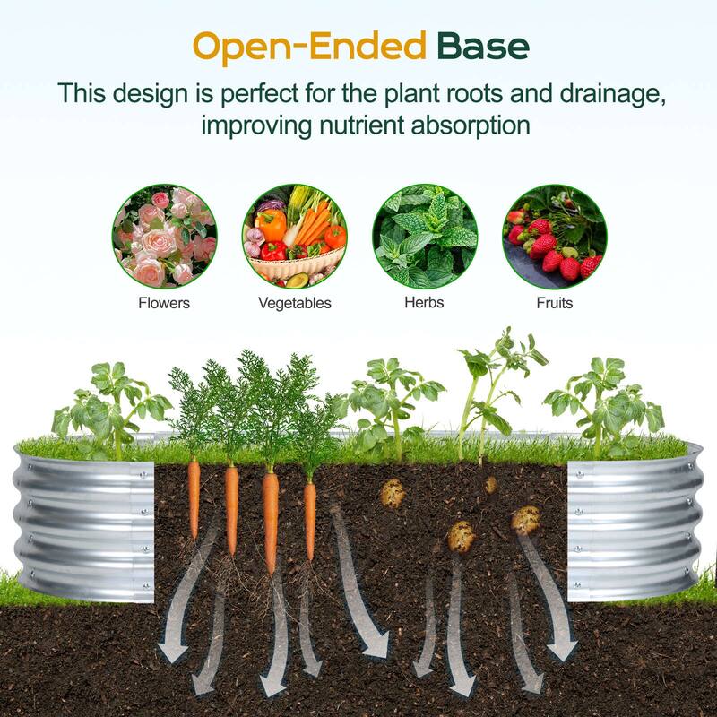 Aoodor Galvanized Raised Garden Bed Kit for Vegetables, Flowers, Herbs - Silver