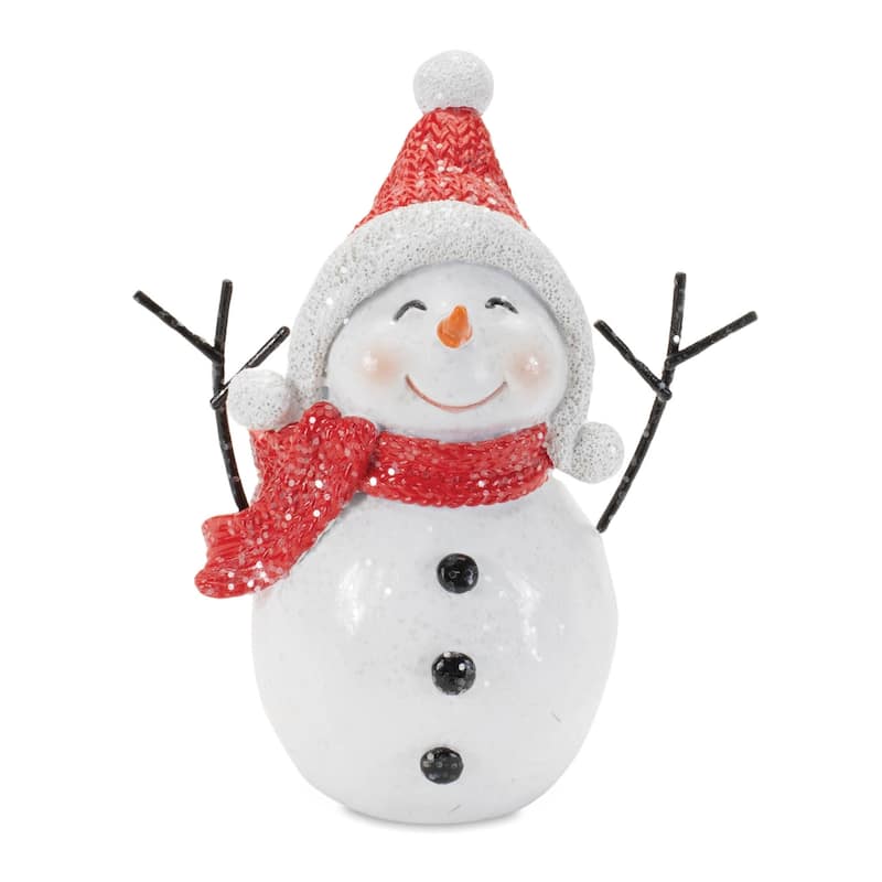 HomeRoots Set of Three Red And White Polyresin Christmas Snowman Figurines - 4.50 in. x 5.00 in. x 2.75 in.