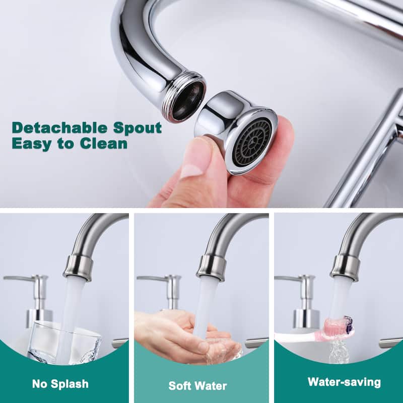 WOWOW 4 in. Centerset Double Handle Bathroom Faucet with Drain Kit Included