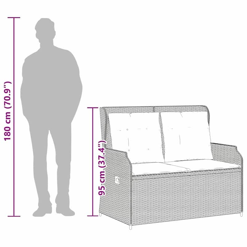 vidaXL Garden Bench with Cushion Brown Poly rattan - 26 x 43 x 37