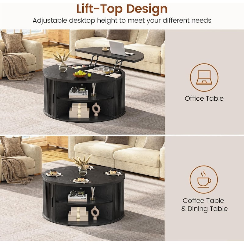 Round Lift Top Coffee Table 180 Grad Curved Sliding Door Living Room