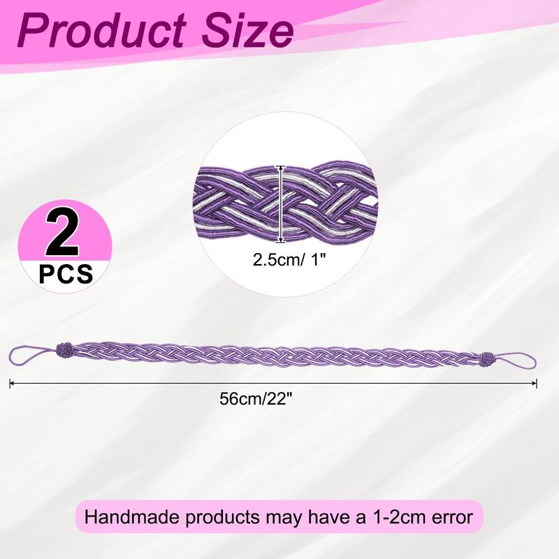 2 Pcs Curtain Tiebacks, Braided Drapery Holdback - Eggplant Purple - 61cm/24"