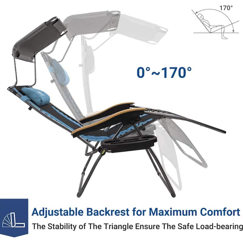 Set of 2 Folding Reclining Lounge Chair, Outdoor Zero Gravity Recliner W/Side Tray & Detachable Headrest Pillow