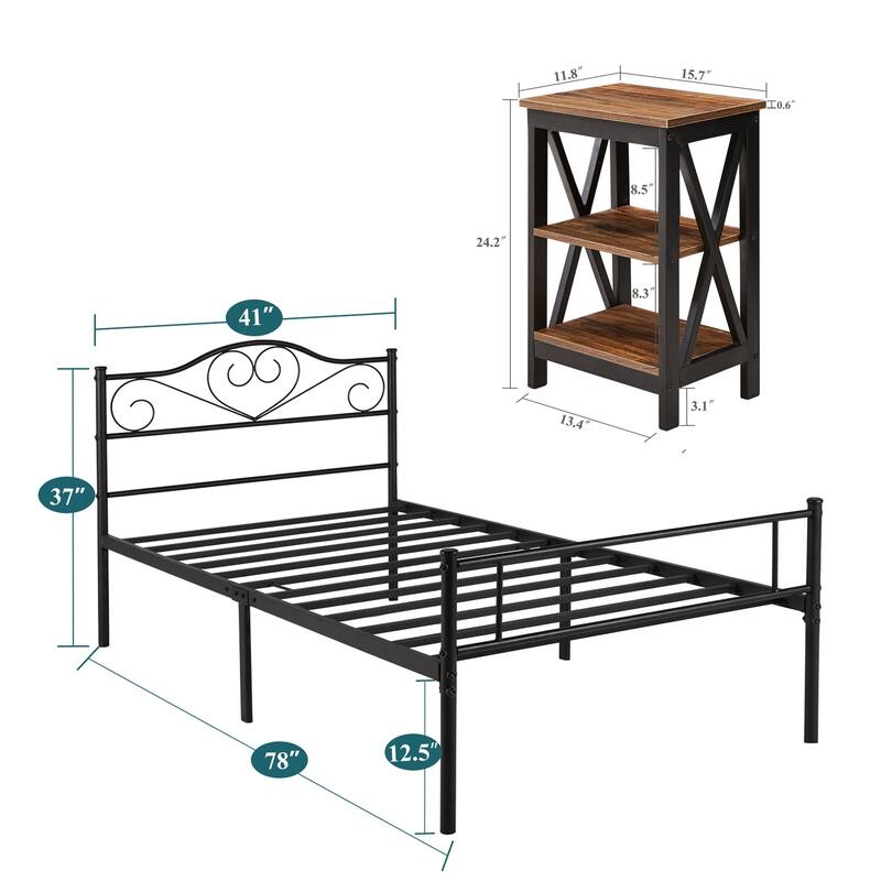 Taomika 3-Pieces Bed Frame and Modern Nightstands Sets