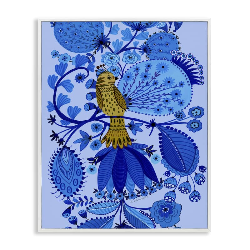 Stupell Folk Inspired Whimsical Bird Framed Giclee Art Design By Kay Widdowson - 16 x 20 - White