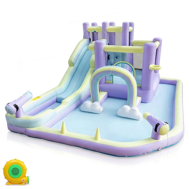 Oxford Cloth Rainbow Inflatable Water Bounce Castle In Pink And Purple With Slide And Climbing Wall - N/A