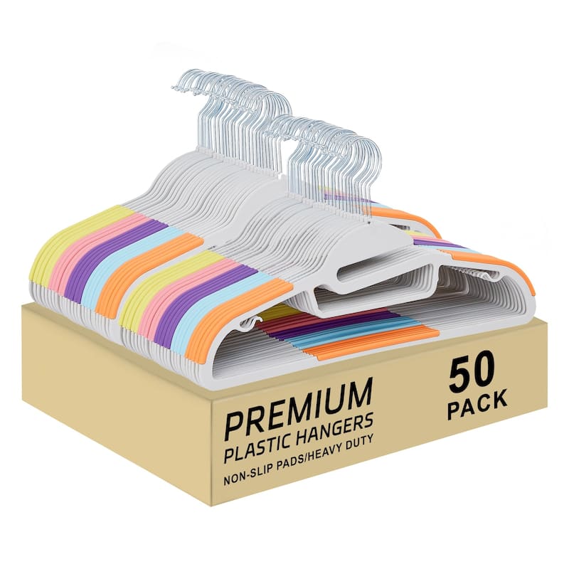 Javlergo 25/50 Pack Heavy Duty Plastic Hangers, 360º Swivel Hook Coat Hangers, Non-Slip, Space-Saving