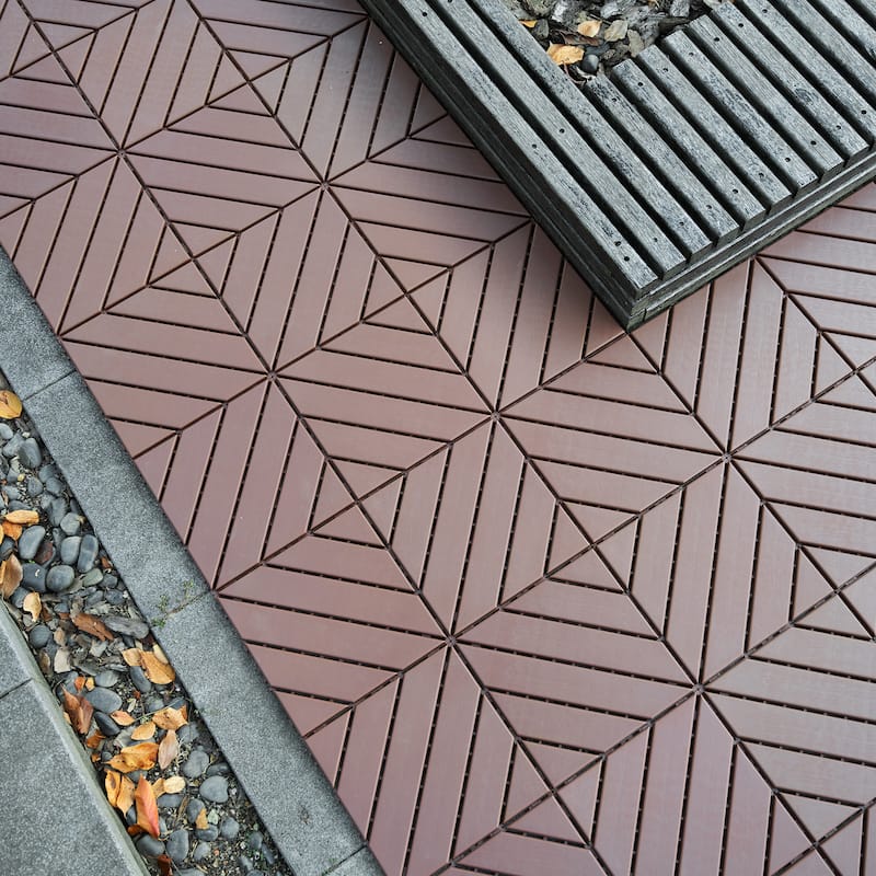12 in Square Wood Interlocking Flooring Tiles Patio Decking Tiles for Poolside Balcony Backyard (44 Pack) - Brown