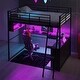 preview thumbnail 1 of 28, Full Size Loft Bed with Desk, LED Shelves, and Storage - Metal Frame with Guardrails and Ladder, Space-Saving Design for Teens Full Black - Full