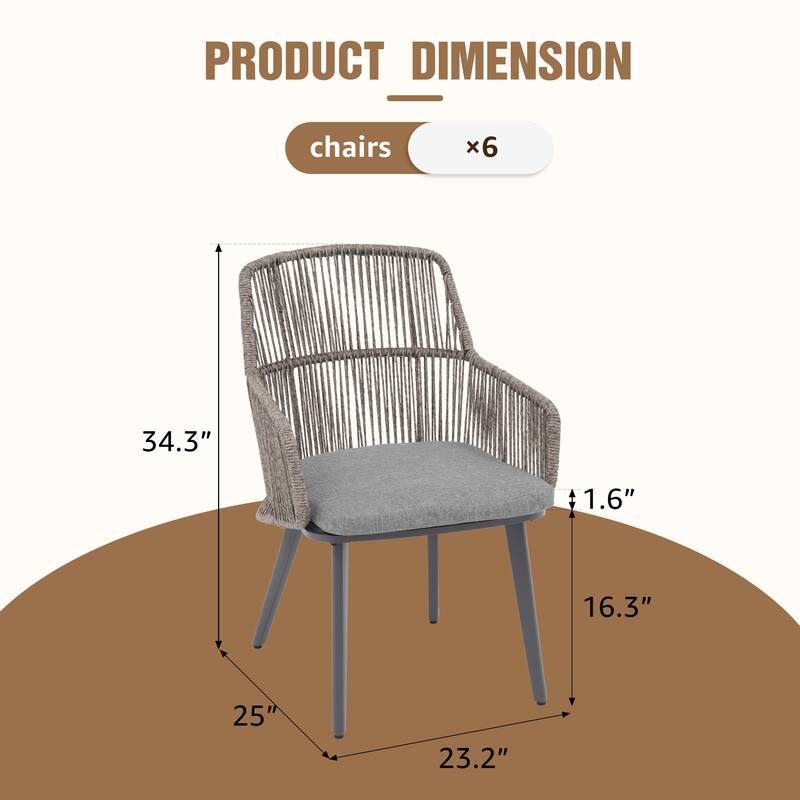 Outdoor Patio Dining Set PE Wicker Arm Chair and Extendable Dining Table (7-Piece Set)
