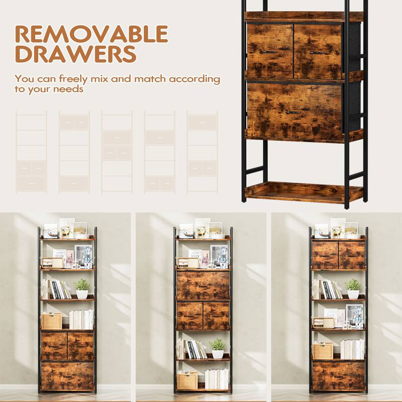 Furniwell 6 Tier Ladder Bookshelf,Metal Frame,Storage Organizer