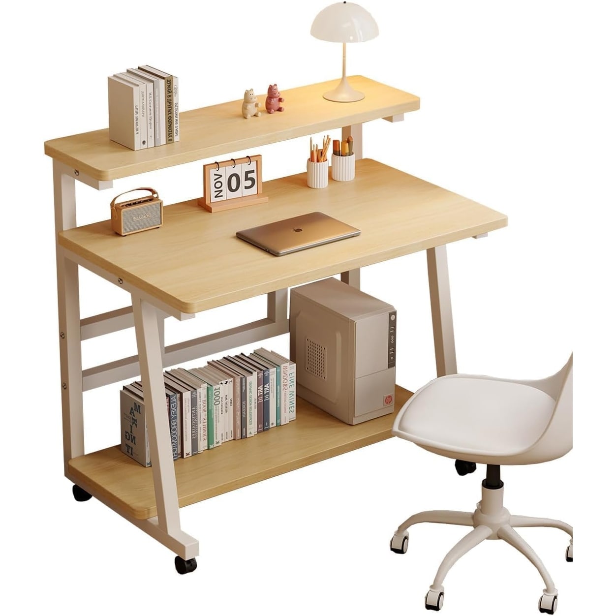 31.5 Inch Rolling Computer Desk with Monitor Stand for Small
