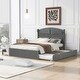 preview thumbnail 2 of 25, Wood Queen Size Platform Bed with Twin Size Trundle and 2 Drawers