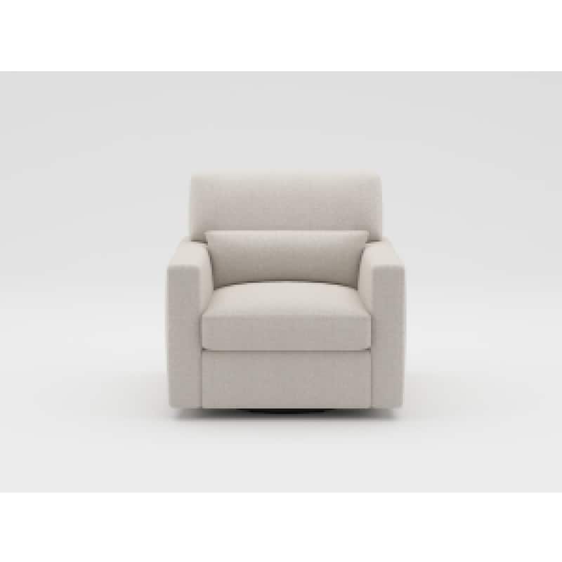 Ompa Swivel Armchair with Lumbar Pillow, Cream Beige Boucle