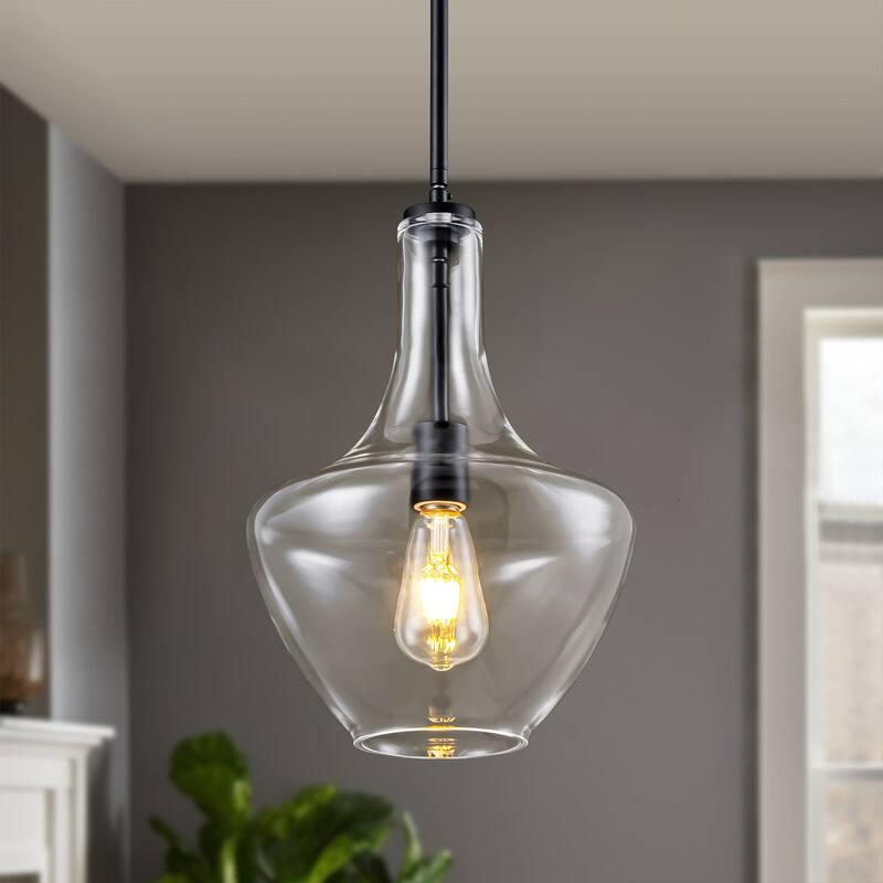 10.4" 1-Light Modern Bell-Shaped Chrome/Gold/Matte Black Clear Glass Pendant Light for Kitchen Island Dining Room