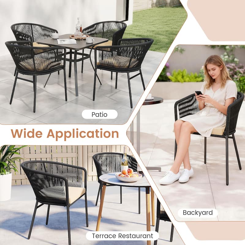 Gymax Patio Dining Chair Set of 4 w/Backrest Armrests Washable