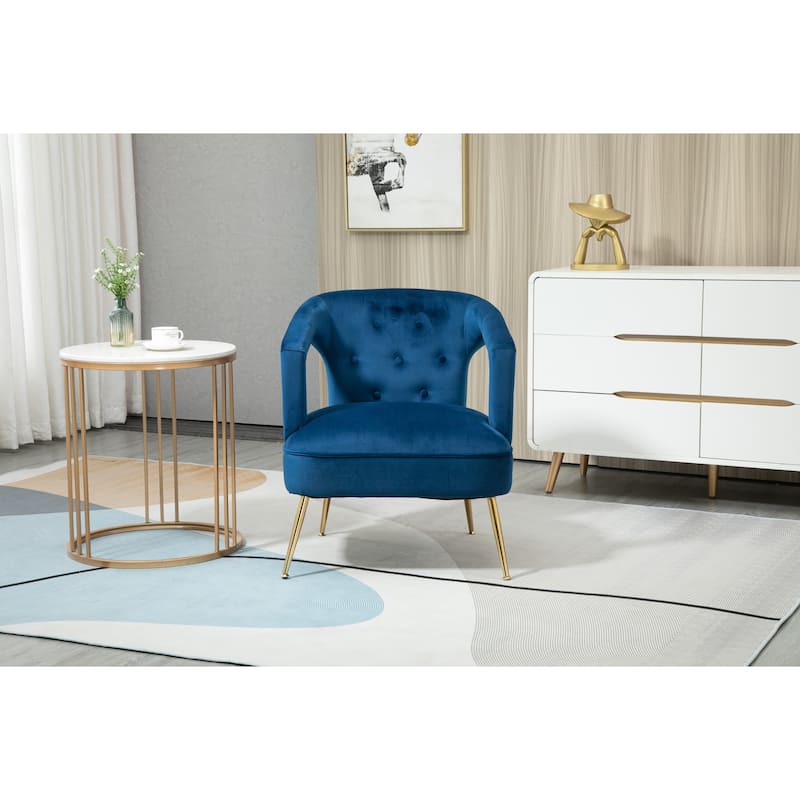 Velvet Upholstered Tufted Livng Room Leisure Chair With Golden feet