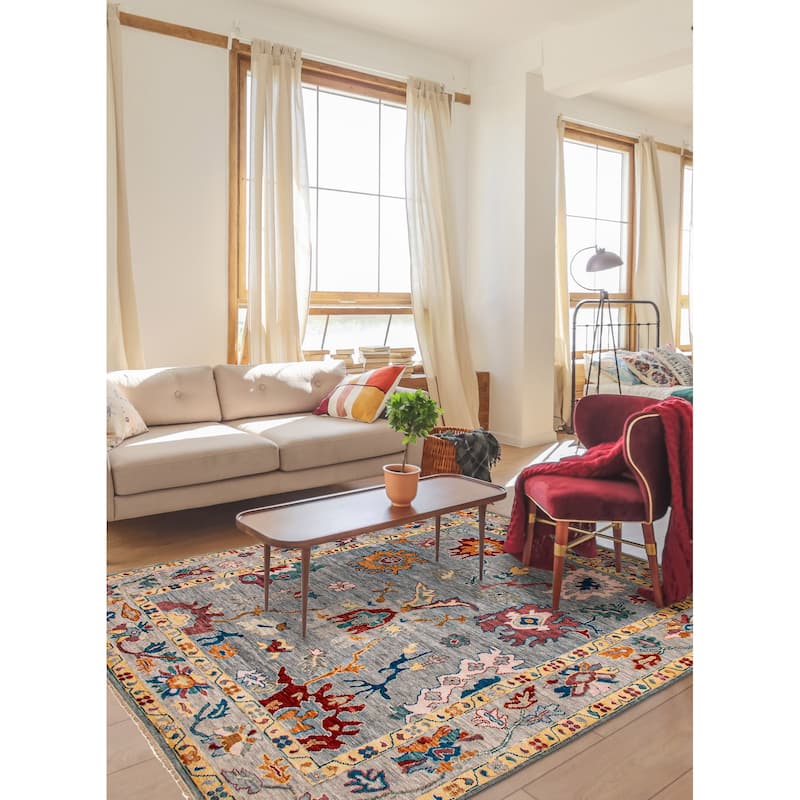ECARPETGALLERY Hand-knotted Modern Oushak Grey Wool Rug - 8'10 x 12'0