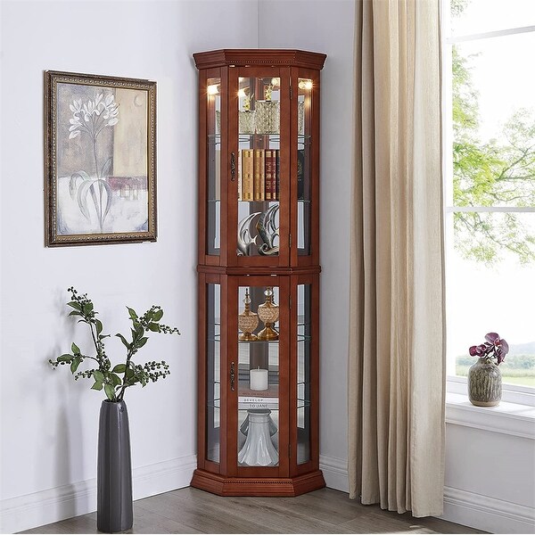 Corner Curio Cabinet w/ Lights, Adjustable Shelves (Bulb Not